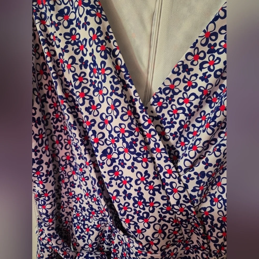 DKNY Floral Print Faux Wrap Iris Dress Multi Color Blue And Red Size 6 - Picture 6 of 11